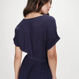 Robe longue portefeuille manches papillon avec encolure croisée Pollen - Marine - GRACE & MILA
