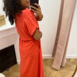 Robe longue portefeuille manches papillon avec encolure croisée Pollen - Sanguine - GRACE & MILA