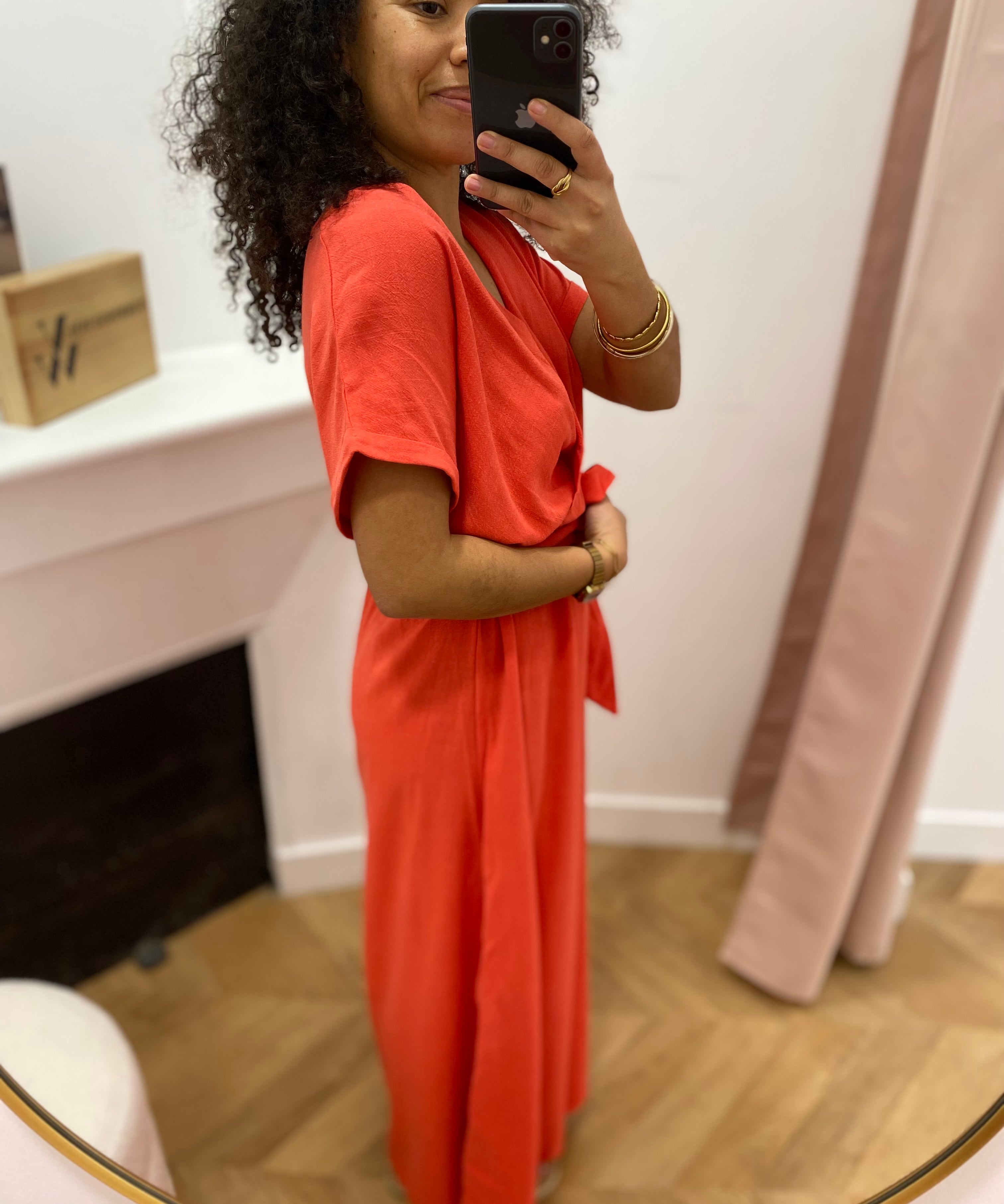 Robe longue portefeuille manches papillon avec encolure croisée Pollen - Sanguine - GRACE & MILA