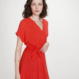 Robe longue portefeuille manches papillon avec encolure croisée Pollen - Sanguine - GRACE & MILA