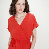 Robe longue portefeuille manches papillon avec encolure croisée Pollen - Sanguine - GRACE & MILA