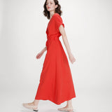 Robe longue portefeuille manches papillon avec encolure croisée Pollen - Sanguine - GRACE & MILA