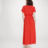 Robe longue portefeuille manches papillon avec encolure croisée Pollen - Sanguine - GRACE & MILA