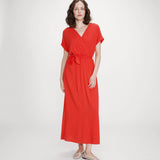 Robe longue portefeuille manches papillon avec encolure croisée Pollen - Sanguine - GRACE & MILA