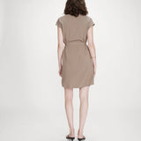Robe courte fluide manches courtes col V en lin mélangé Marilou - Kaki - GRACE & MILA