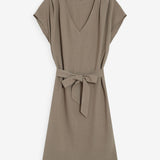 Robe courte fluide manches courtes col V en lin mélangé Marilou - Kaki - GRACE & MILA
