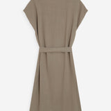 Robe courte fluide manches courtes col V en lin mélangé Marilou - Kaki - GRACE & MILA