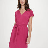 Robe courte fluide col V ceinturée Marilou - Pivoine - GRACE & MILA