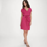 Robe courte fluide col V ceinturée Marilou - Pivoine - GRACE & MILA