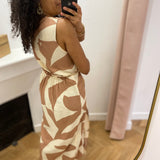 Robe longue portefeuille sans manches imprimé géographique Velline - Moka - GRACE & MILA