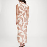 Robe longue portefeuille sans manches imprimé géographique Velline - Moka - GRACE & MILA