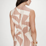 Robe longue portefeuille sans manches imprimé géographique Velline - Moka - GRACE & MILA