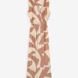 Robe longue portefeuille sans manches imprimé géographique Velline - Moka - GRACE & MILA