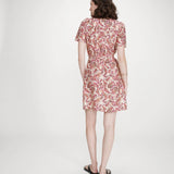 Robe courte imprimée manches bouffantes cachemire Victoire - Pêche - GRACE & MILA