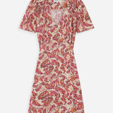 Robe courte imprimée manches bouffantes cachemire Victoire - Pêche - GRACE & MILA