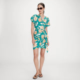 Robe courte portefeuille à fleurs Velora - Vert - GRACE & MILA