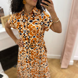 Robe chemise longue imprimée Virginia - Cognac - GRACE & MILA