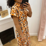Robe chemise longue imprimée Virginia - Cognac - GRACE & MILA