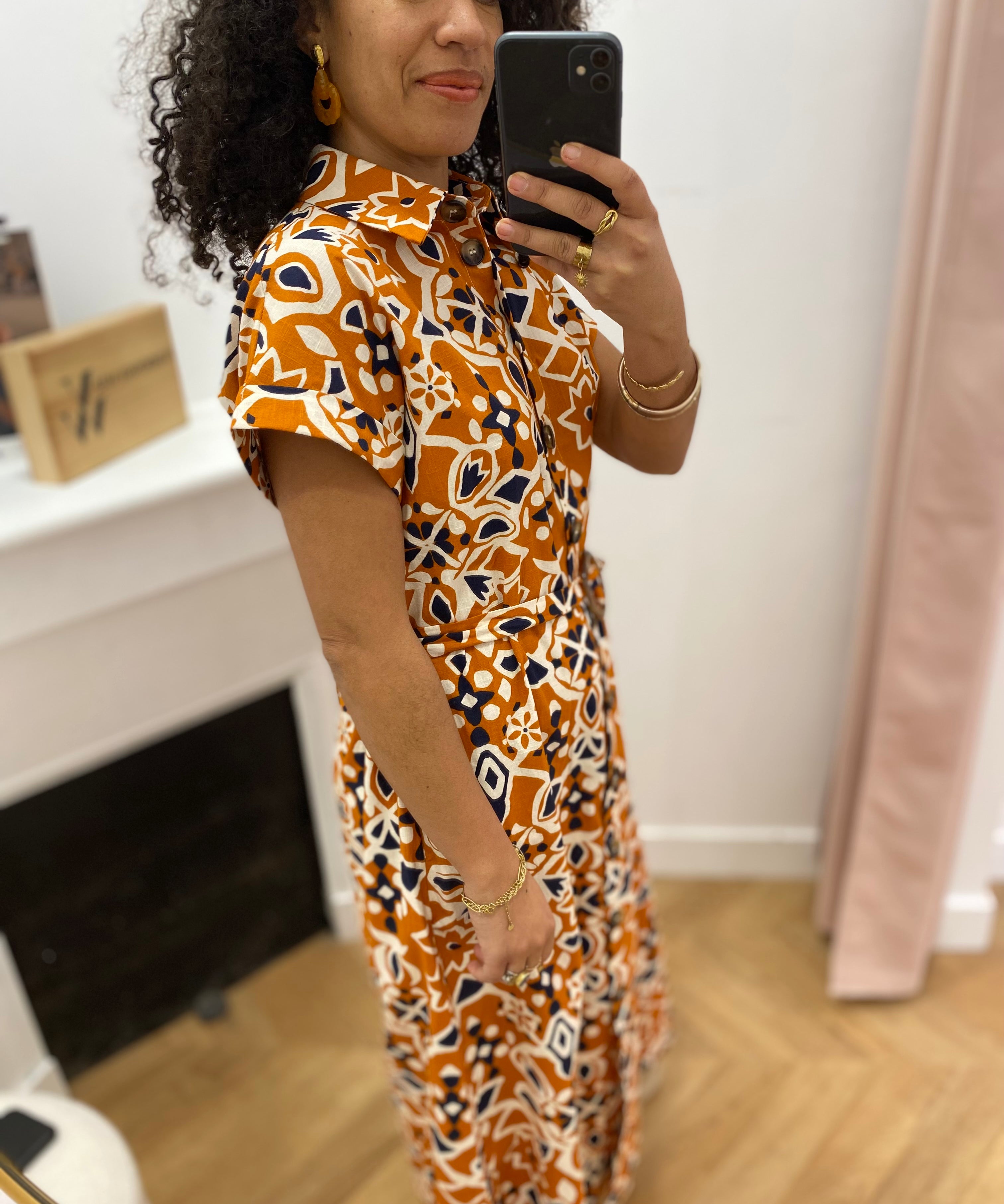 Robe chemise longue imprimée Virginia - Cognac - GRACE & MILA