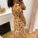 Robe chemise longue imprimée Virginia - Cognac - GRACE & MILA