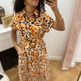 Robe chemise longue imprimée Virginia - Cognac - GRACE & MILA