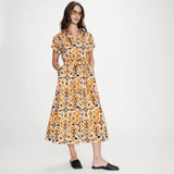 Robe chemise longue imprimée Virginia - Cognac - GRACE & MILA