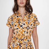 Robe chemise longue imprimée Virginia - Cognac - GRACE & MILA