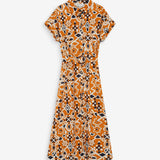 Robe chemise longue imprimée Virginia - Cognac - GRACE & MILA