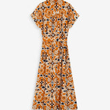 Robe chemise longue imprimée Virginia - Cognac - GRACE & MILA