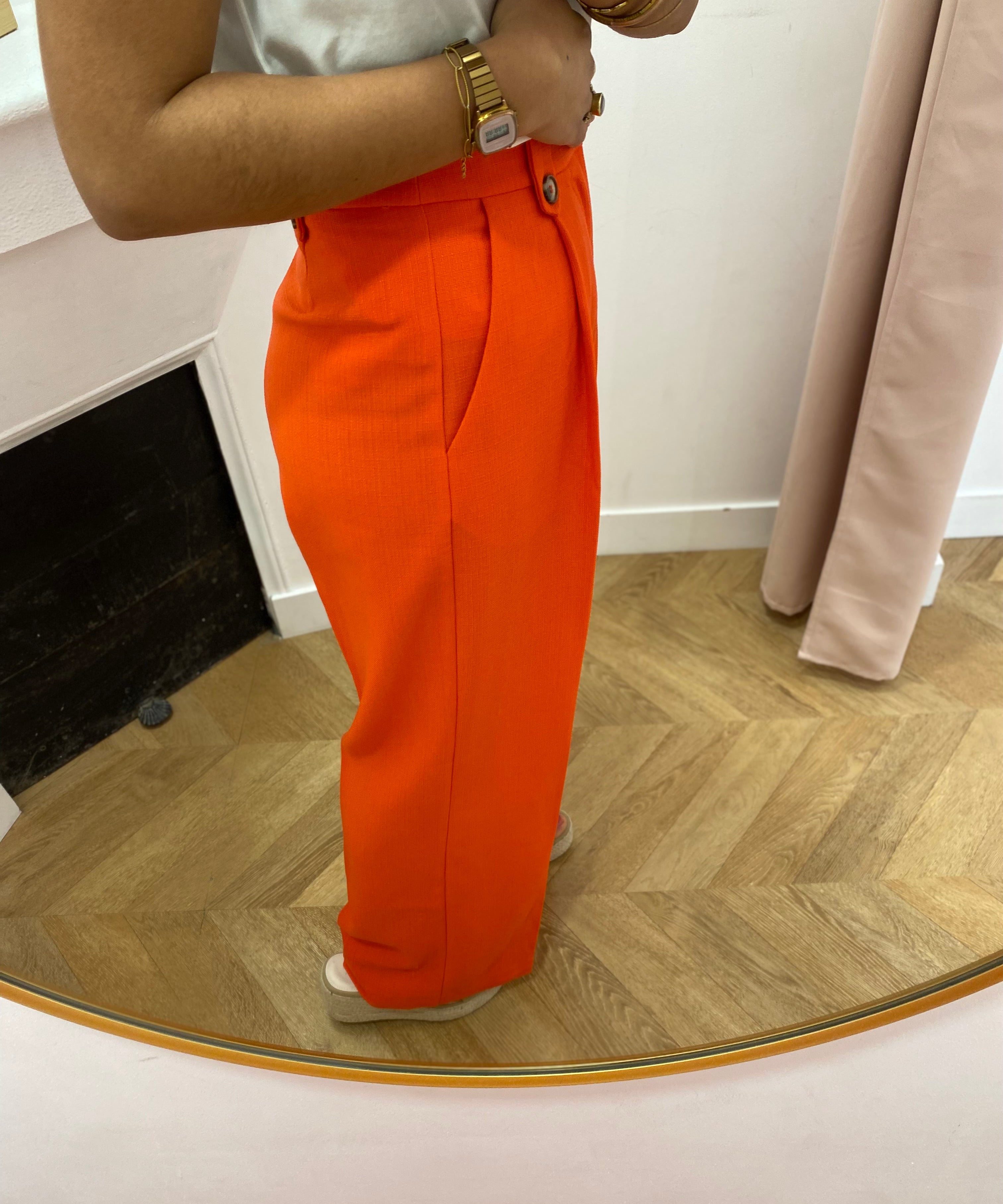 Pantalon de tailleur droit à plis taille mi-haute Pierre - Sanguine - GRACE & MILA