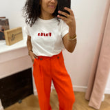 Pantalon de tailleur droit à plis taille mi-haute Pierre - Sanguine - GRACE & MILA