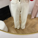Jean large taille haute ceinture tressée Jaden - Ecru - GRACE & MILA