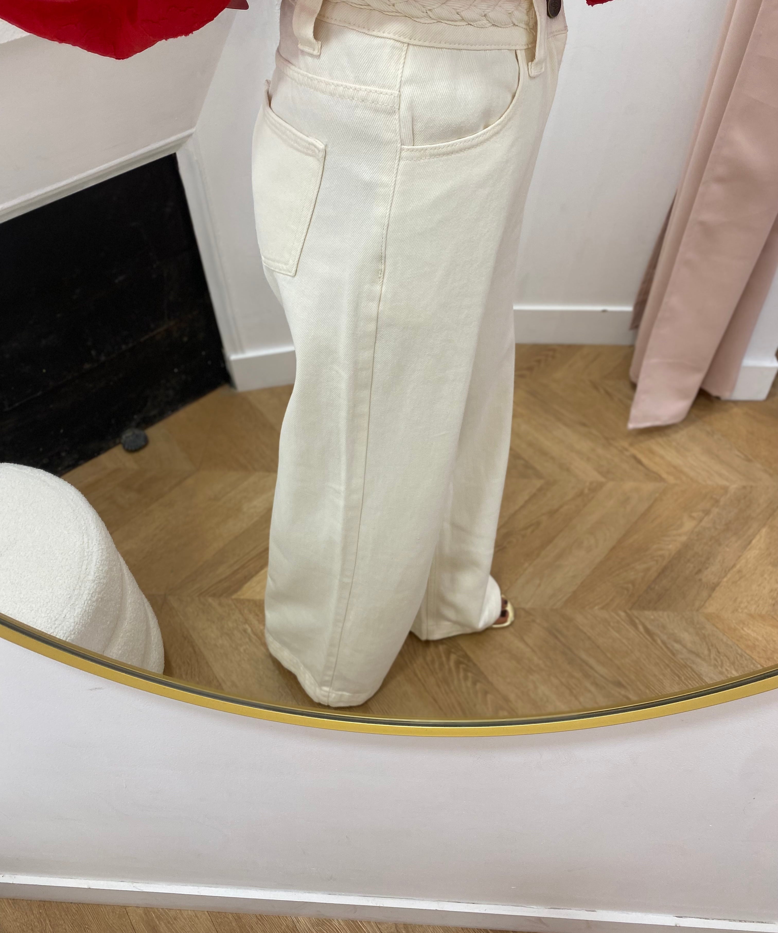 Jean large taille haute ceinture tressée Jaden - Ecru - GRACE & MILA