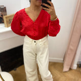 Jean large taille haute ceinture tressée Jaden - Ecru - GRACE & MILA