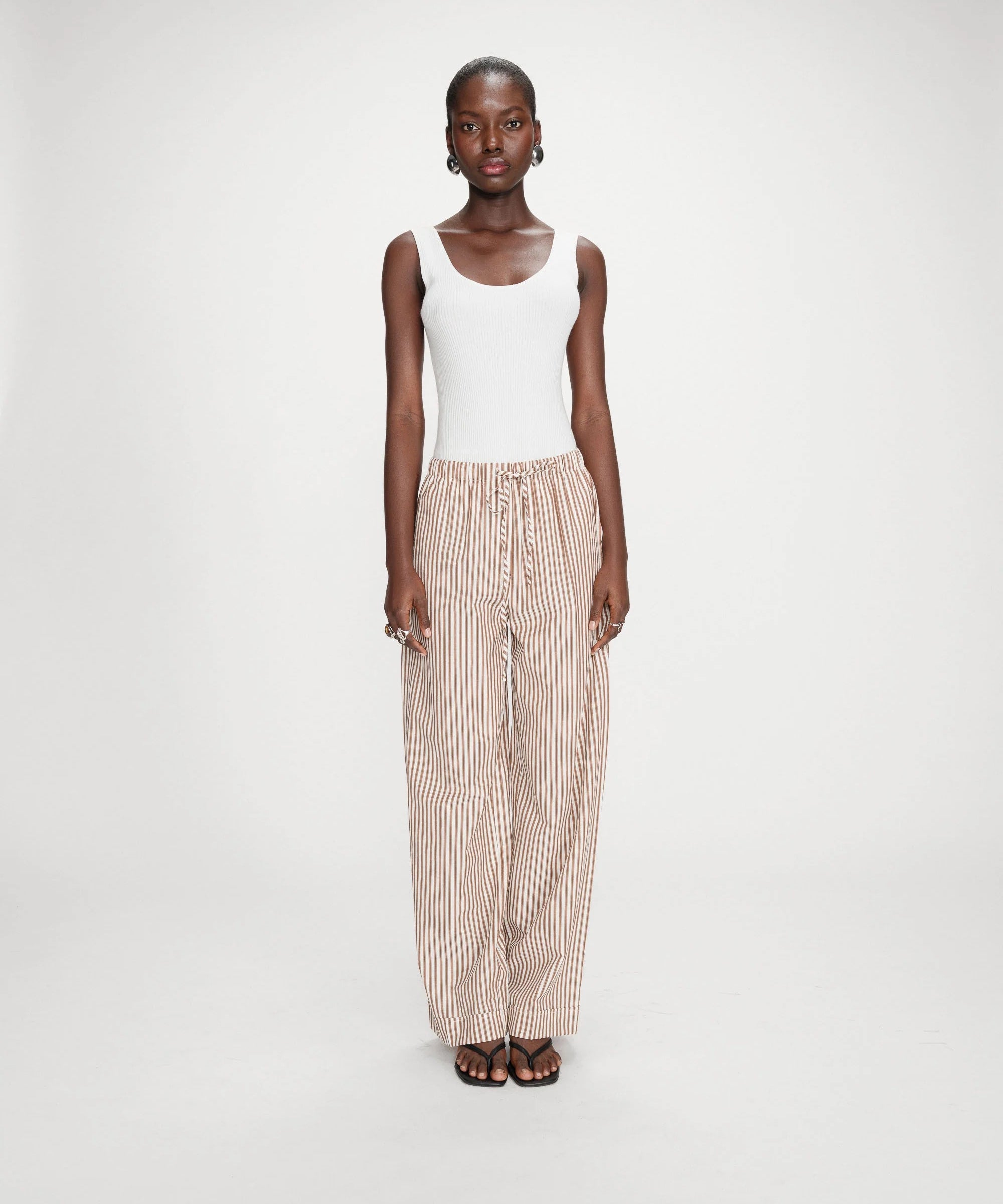 Pantalon large à rayures avec cordon réglagle Volute - Mocha - GRACE & MILA