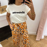 Pantalon droit 7/8 taille haute à motifs - Varsy - Cognac - GRACE & MILA