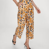 Pantalon droit 7/8 taille haute à motifs - Varsy - Cognac - GRACE & MILA