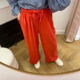 Pantalon large en lin taille haute élastiquée Raven - Sanguine - GRACE & MILA
