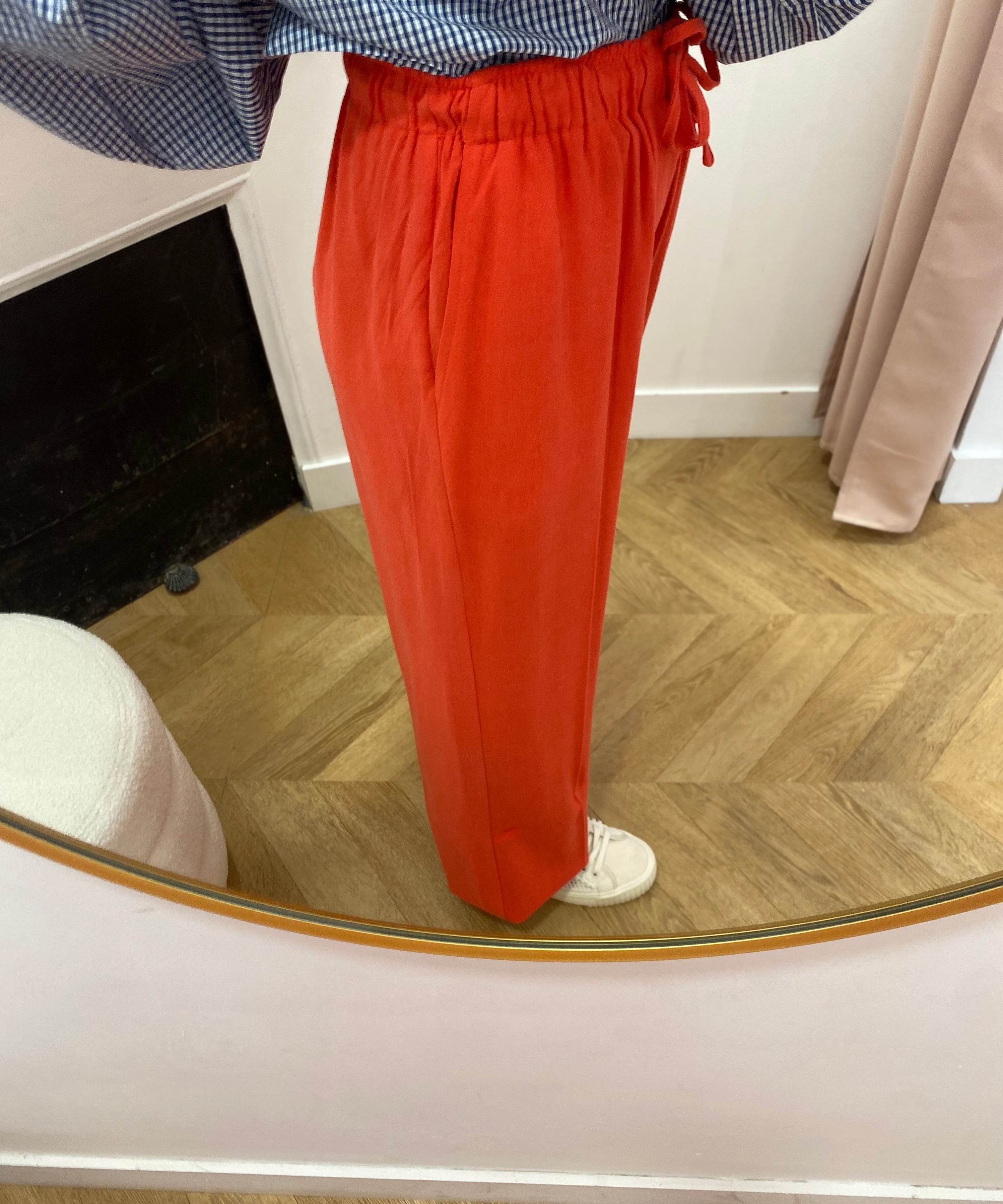 Pantalon large en lin taille haute élastiquée Raven - Sanguine - GRACE & MILA