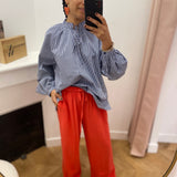 Pantalon large en lin taille haute élastiquée Raven - Sanguine - GRACE & MILA