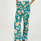 Pantalon taille haute jambe large imprimé floral Varino - Vert - GRACE & MILA