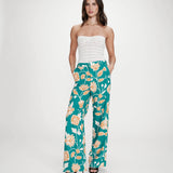 Pantalon taille haute jambe large imprimé floral Varino - Vert - GRACE & MILA