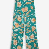 Pantalon taille haute jambe large imprimé floral Varino - Vert - GRACE & MILA
