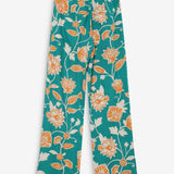 Pantalon taille haute jambe large imprimé floral Varino - Vert - GRACE & MILA