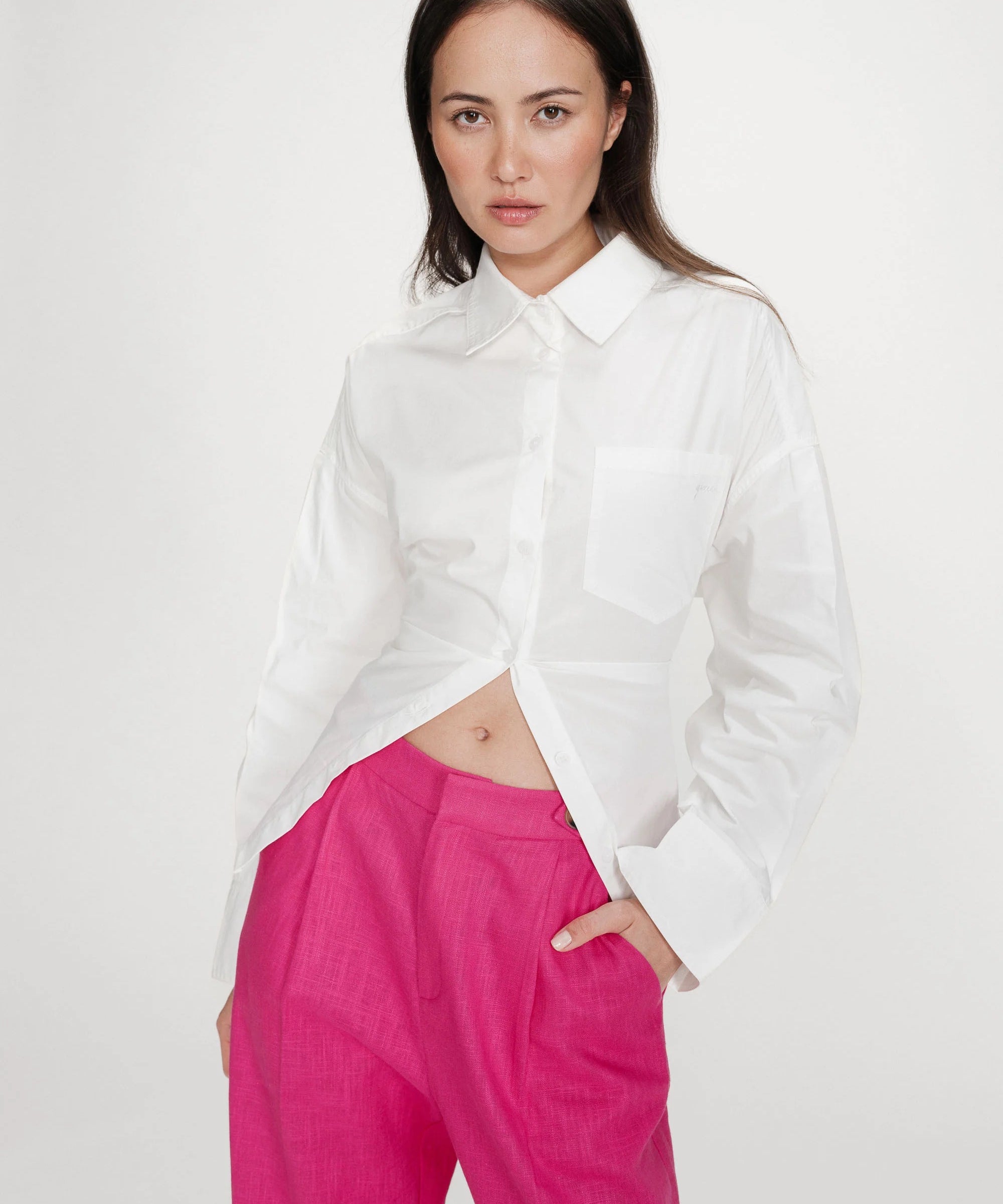 Pantalon de tailleur large à plis - Fushia - GRACE & MILA