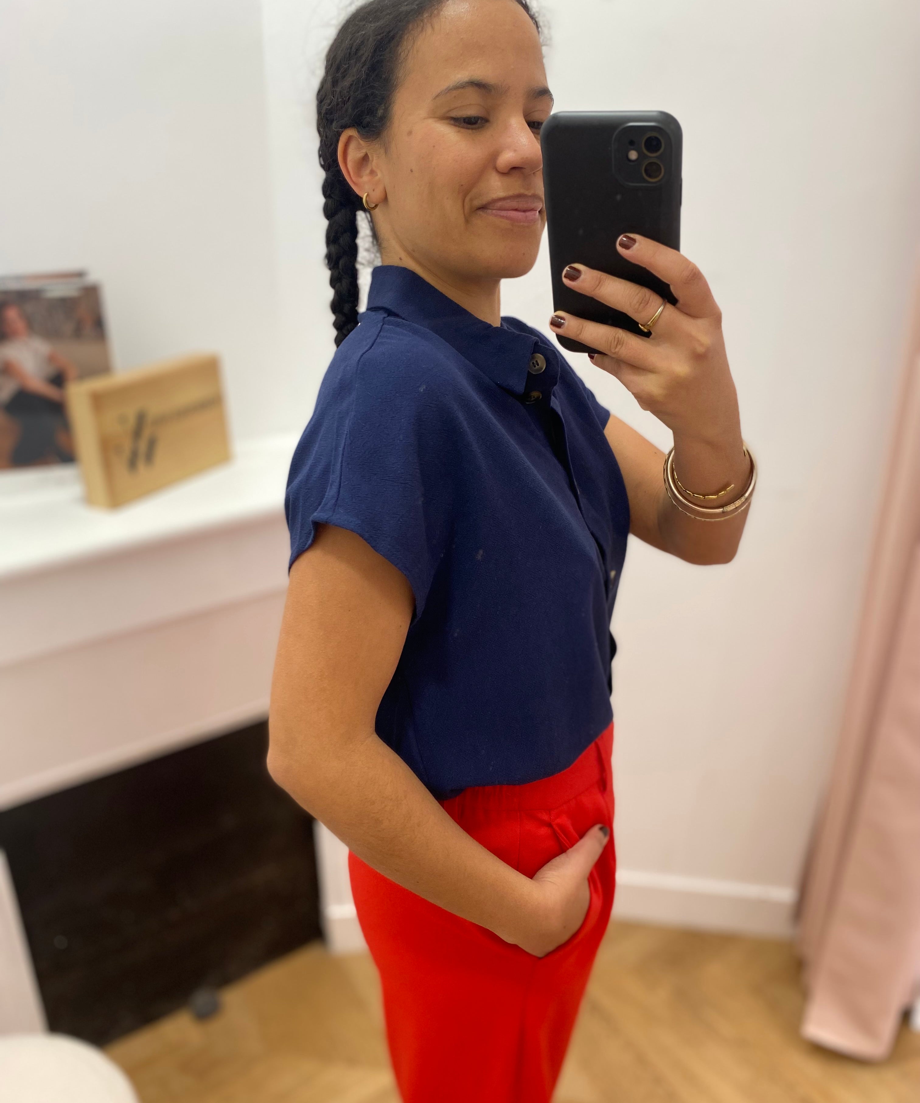 Chemise fluide à manches courtes en lin mélangé Perez - Marine - GRACE & MILA
