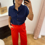Chemise fluide à manches courtes en lin mélangé Perez - Marine - GRACE & MILA