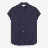 Chemise fluide à manches courtes en lin mélangé Perez - Marine - GRACE & MILA