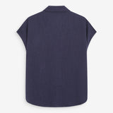 Chemise fluide à manches courtes en lin mélangé Perez - Marine - GRACE & MILA