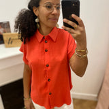 Chemise fluide à manches courtes en lin mélangé Perez - Sanguine - GRACE & MILA